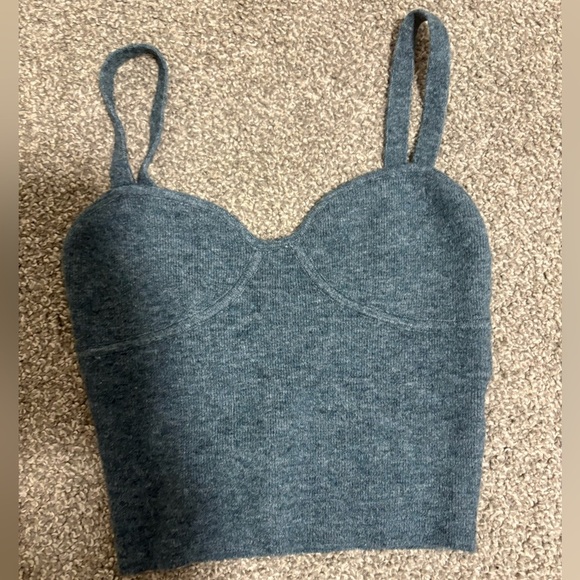 Aritzia Wilfred Blue Knit Sweetheart Neckline Crop Top Women's Size XS - Picture 1 of 5